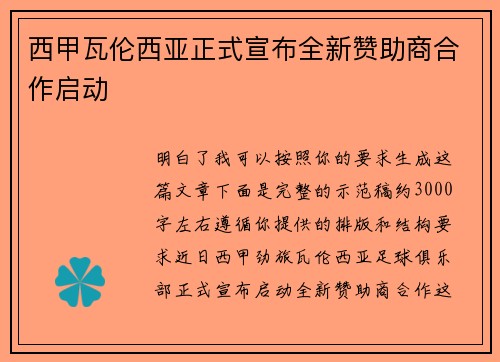 西甲瓦伦西亚正式宣布全新赞助商合作启动